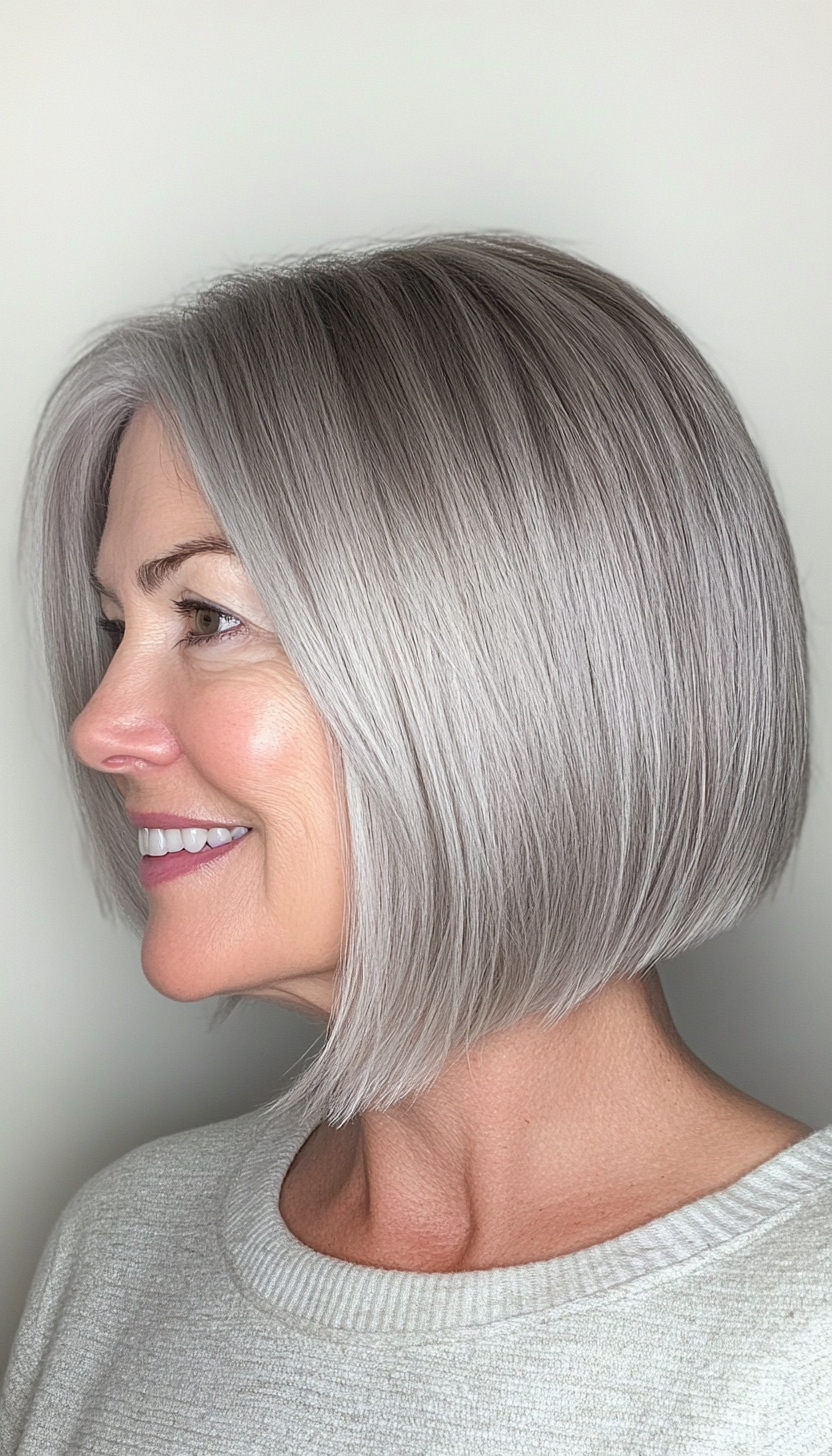 2. Tapered Silver Bob (Short Hairstyles For Women Over 50 With Fine Hair) - Short Hairstyles For Women Over 50 With Fine Hair