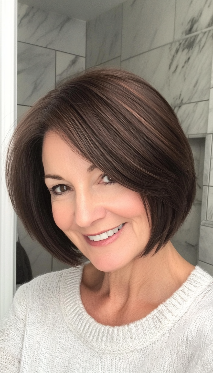 6. Classic French Bob in Dark Brown (Short Hairstyles For Women Over 50 With Fine Hair) - Short Hairstyles For Women Over 50 With Fine Hair