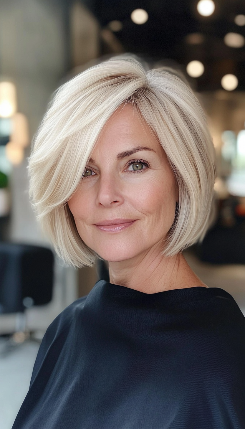 8. Short Angled Bob in Honey Blonde (Short Hairstyles For Women Over 50 With Fine Hair) - Short Hairstyles For Women Over 50 With Fine Hair