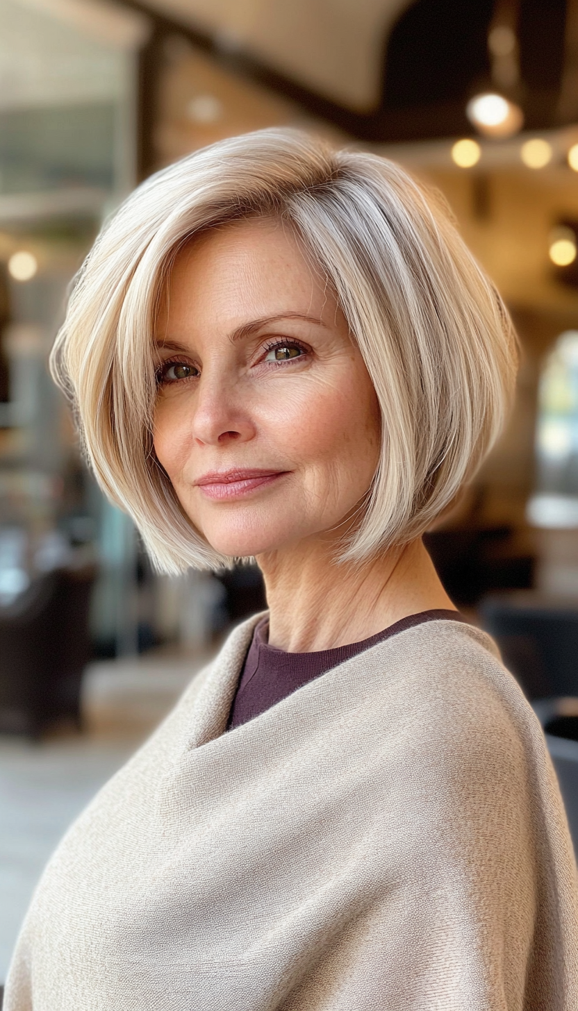12. Stacked Bob in Sandy Blonde (Short Hairstyles For Women Over 50 With Fine Hair) - Short Hairstyles For Women Over 50 With Fine Hair
