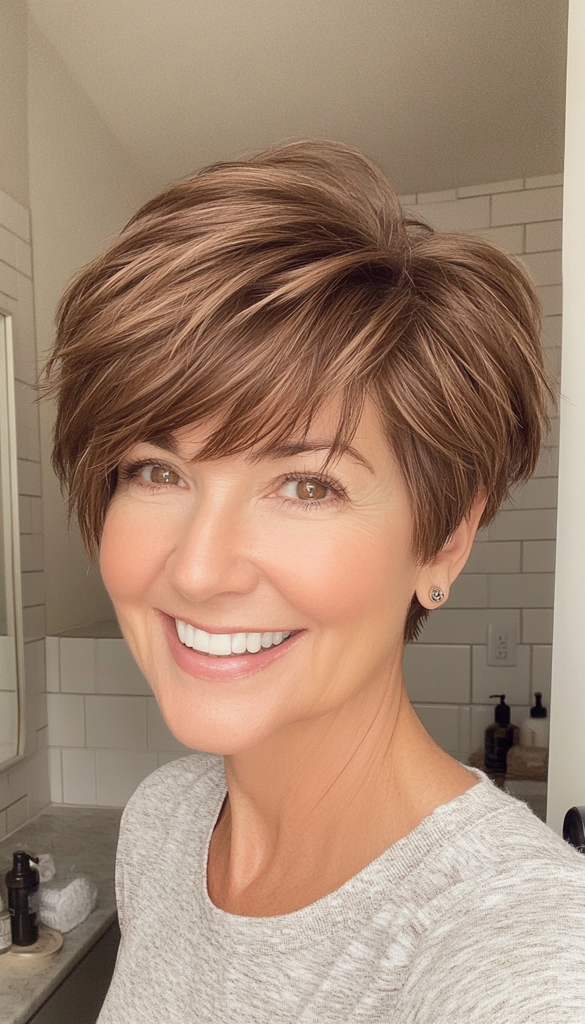 13. Ear-Length Textured Cut in Medium Brown (Short Hairstyles For Women Over 50 With Fine Hair) - Short Hairstyles For Women Over 50 With Fine Hair