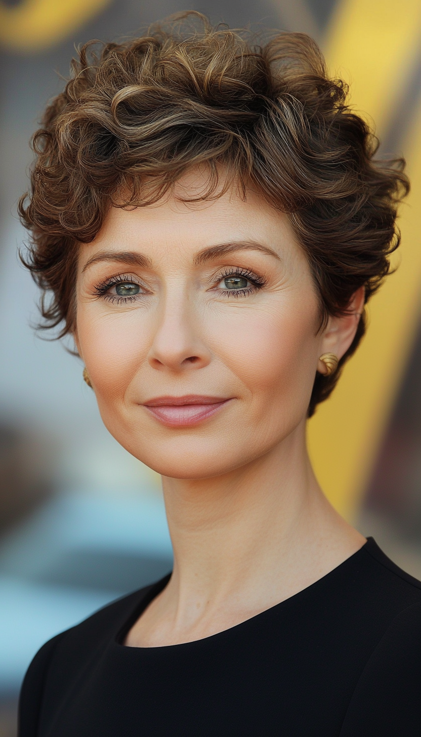 14. Curly Pixie in Dark Ash Brown (Short Hairstyles For Women Over 50 With Fine Hair) - Short Hairstyles For Women Over 50 With Fine Hair