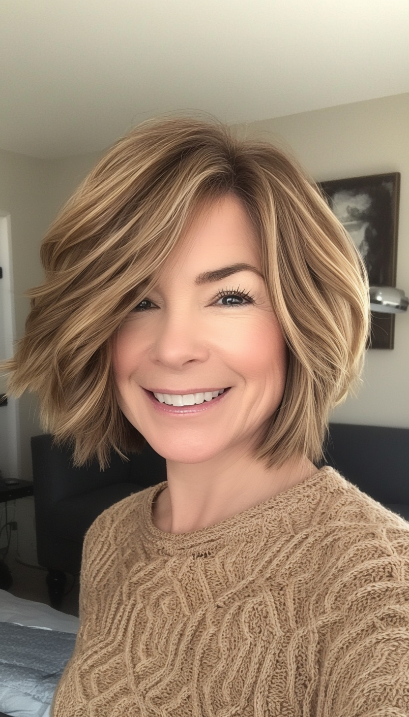 17. Piecey Bob in Soft Caramel (Short Hairstyles For Women Over 50 With Fine Hair) - Short Hairstyles For Women Over 50 With Fine Hair