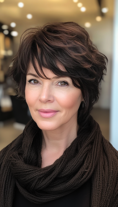 18. Classic Short Shag in Natural Brunette (Short Hairstyles For Women Over 50 With Fine Hair) - Short Hairstyles For Women Over 50 With Fine Hair