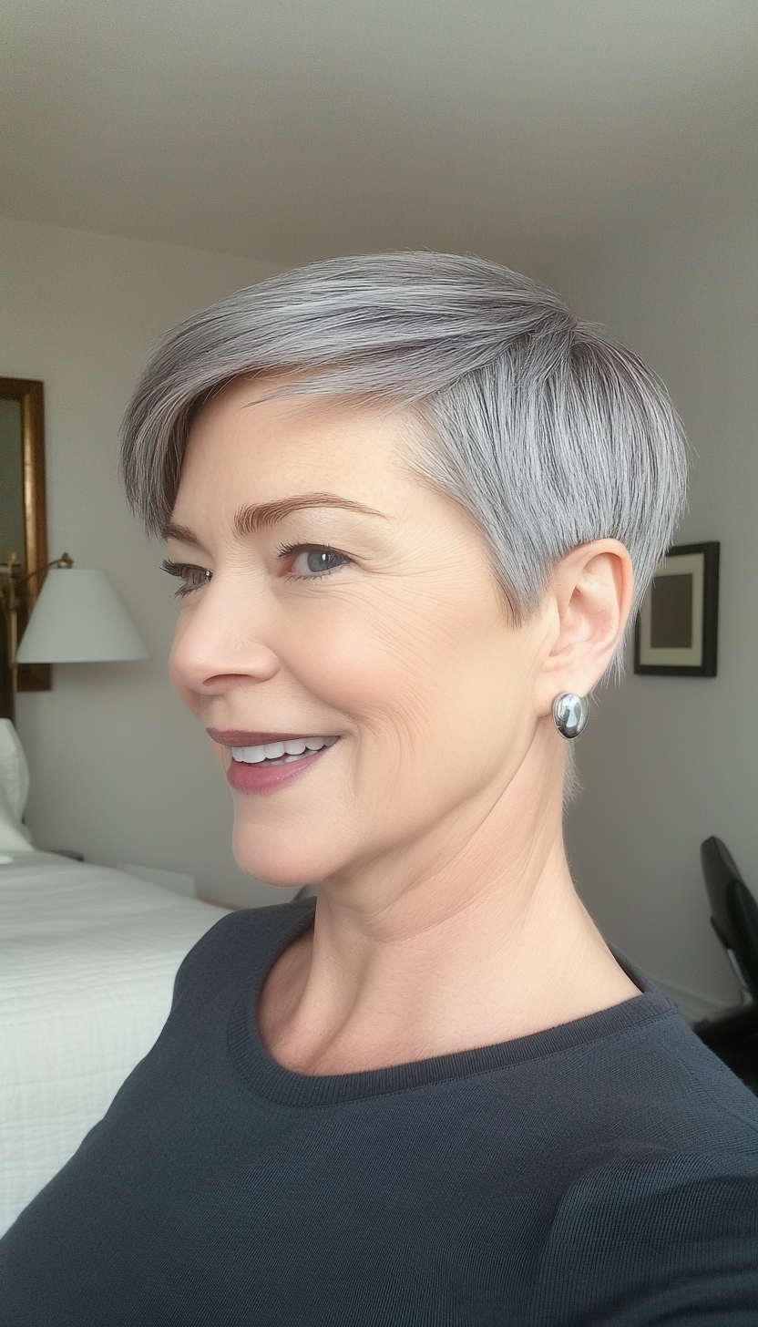 19. Elegant Cropped Cut in Cool Gray (Short Hairstyles For Women Over 50 With Fine Hair) - Short Hairstyles For Women Over 50 With Fine Hair