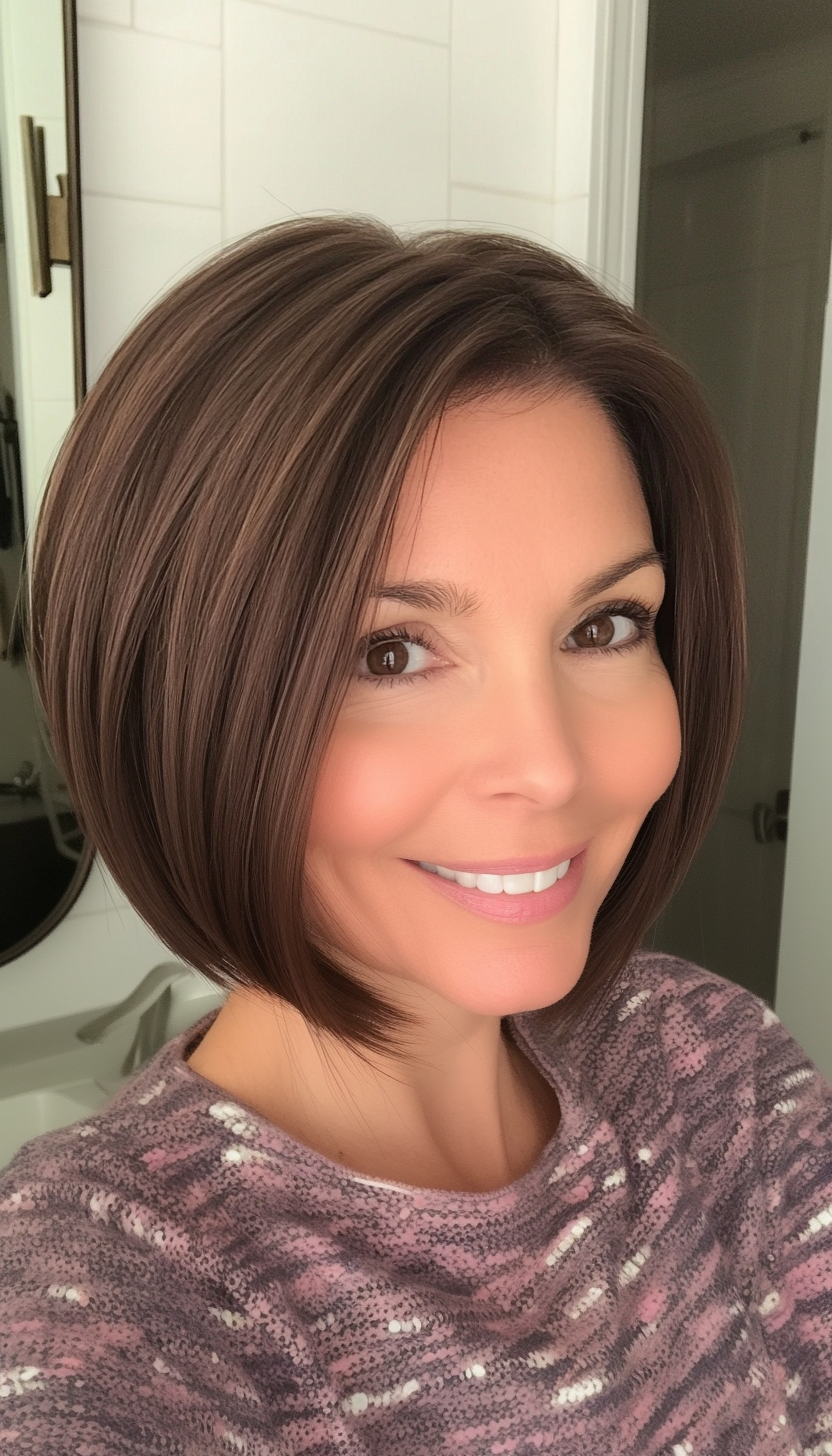27. Mini Bob with Tapered Ends in Chocolate Brown (Short Hairstyles For Women Over 50 With Fine Hair) - Short Hairstyles For Women Over 50 With Fine Hair