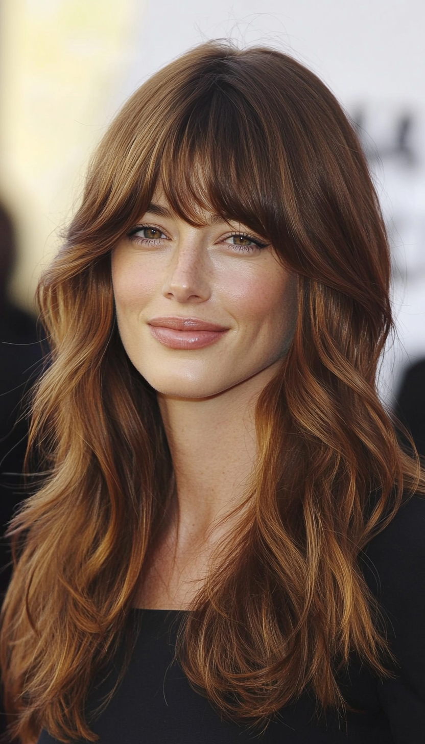 1. Chestnut Soft Curtain Layers (Hairstyles With Bangs) - Hairstyles With Bangs
