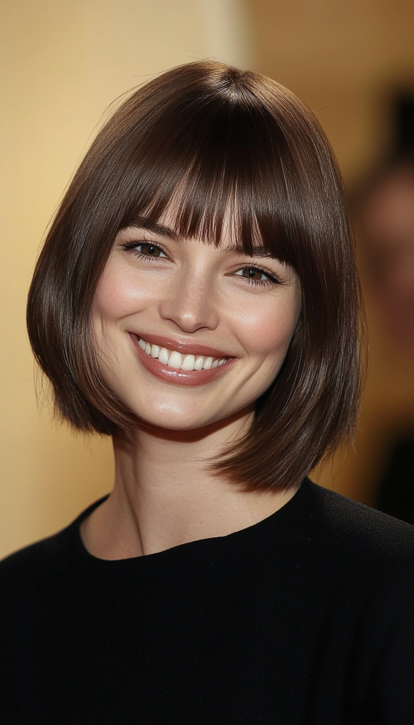 3. Espresso Sleek Blunt Bob (Hairstyles With Bangs) - Hairstyles With Bangs