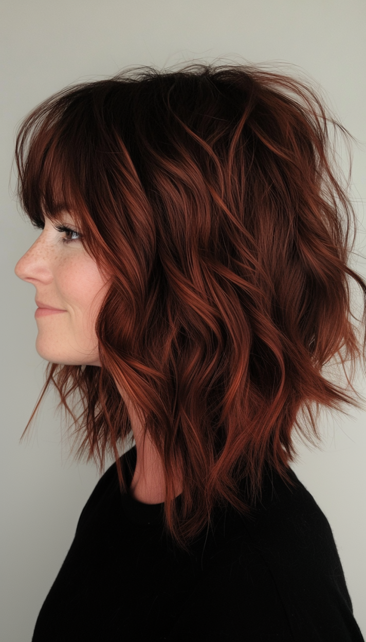 4. Dark Auburn Shaggy Bangs (Hairstyles With Bangs) - Hairstyles With Bangs