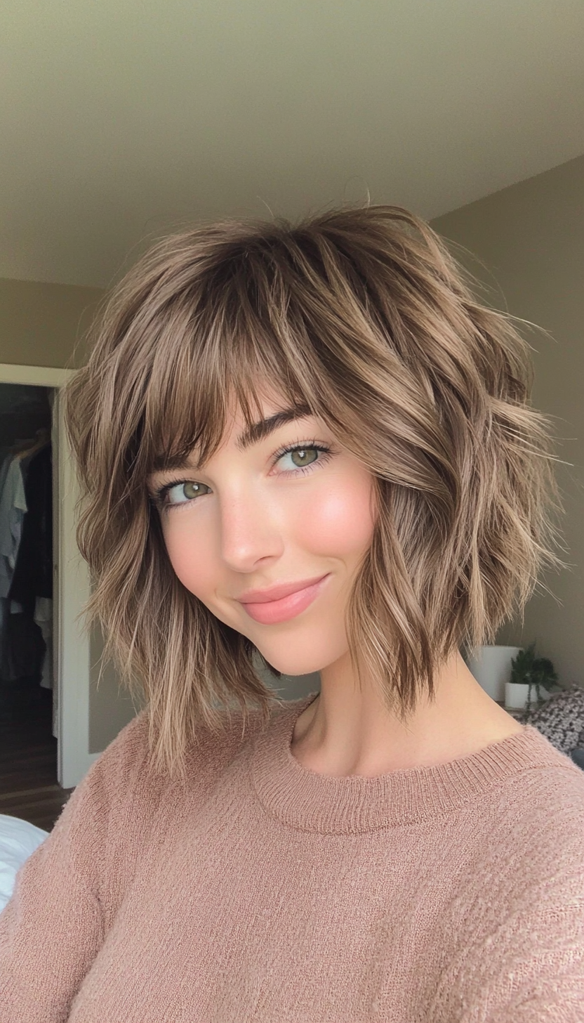 8. Ash Brown Choppy Bob with Baby Bangs (Hairstyles With Bangs) - Hairstyles With Bangs