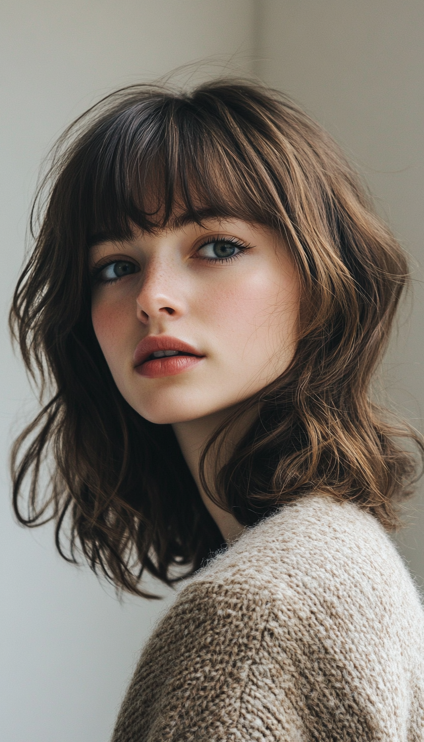 12. Light Brown Soft Mullet with Layered Bangs (Hairstyles With Bangs) - Hairstyles With Bangs