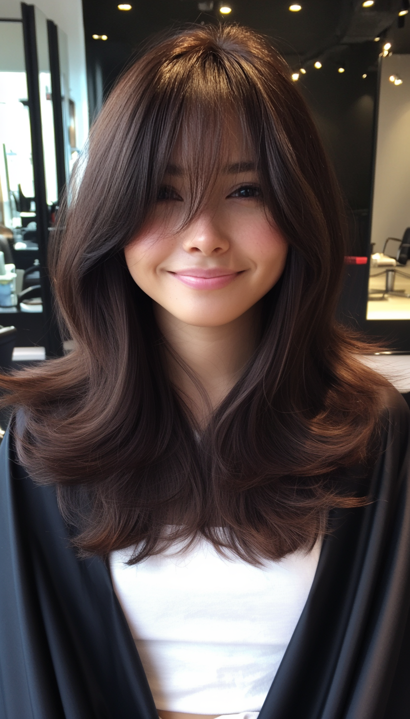 17. Black Cherry Classic Bangs with Long Layers (Hairstyles With Bangs) - Hairstyles With Bangs