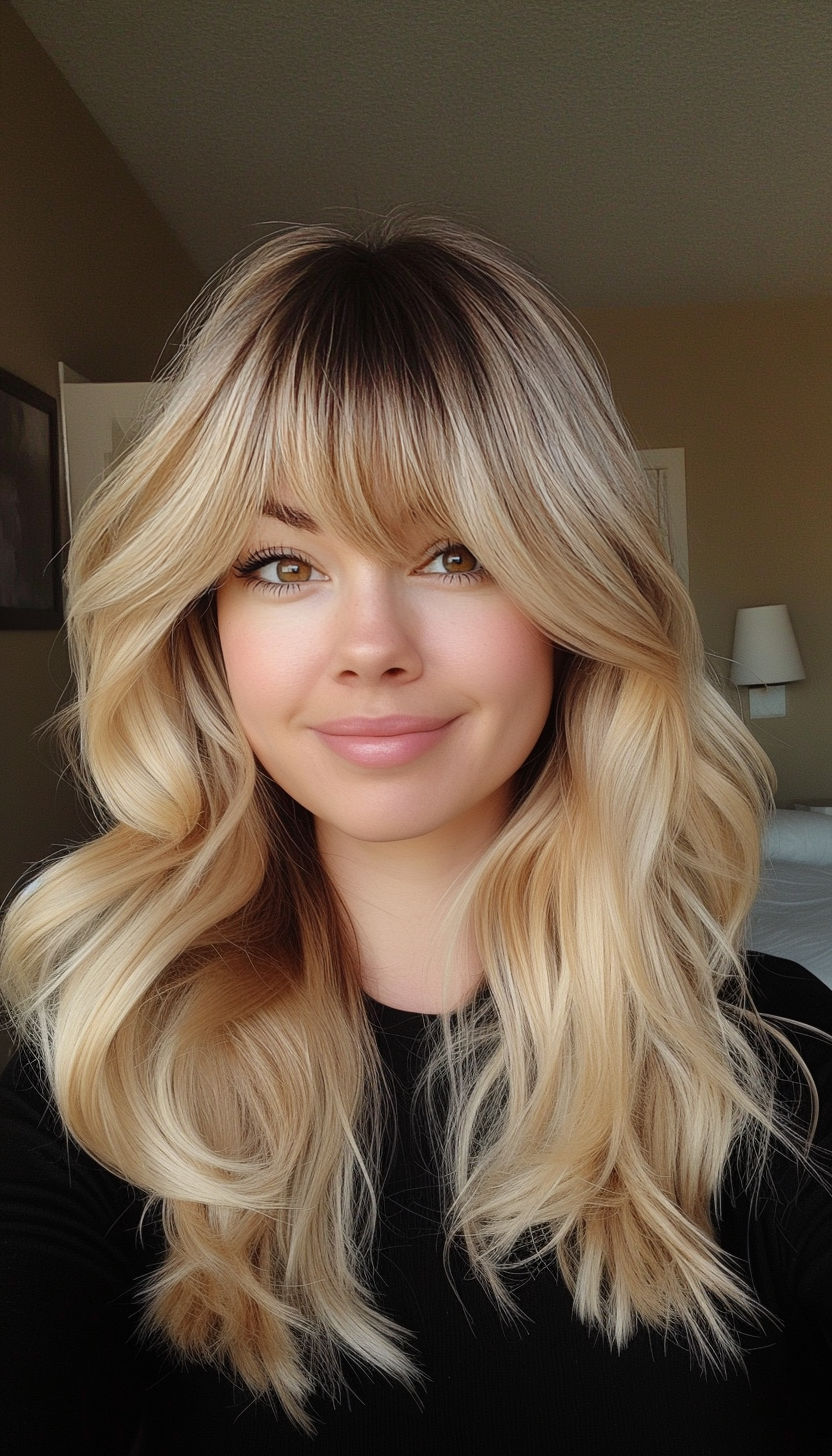 18. Sandy Blonde Butterfly Cut with Curtain Bangs (Hairstyles With Bangs) - Hairstyles With Bangs