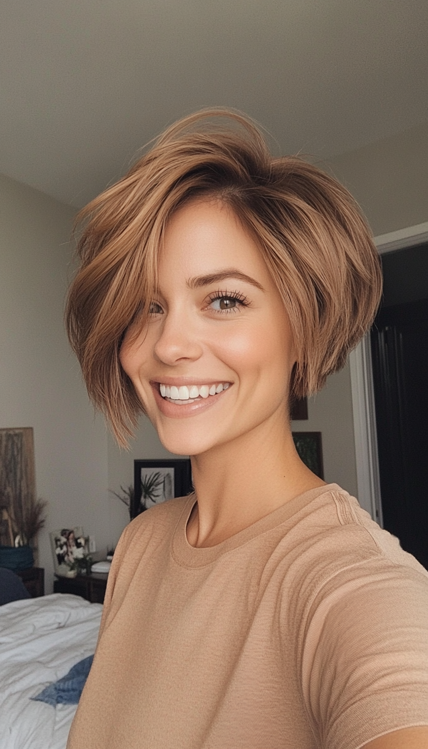 5. Caramel-Toned Side-Parted Pixie Bob (Pixie Bob Haircut Ideas) - Pixie Bob Haircut Ideas