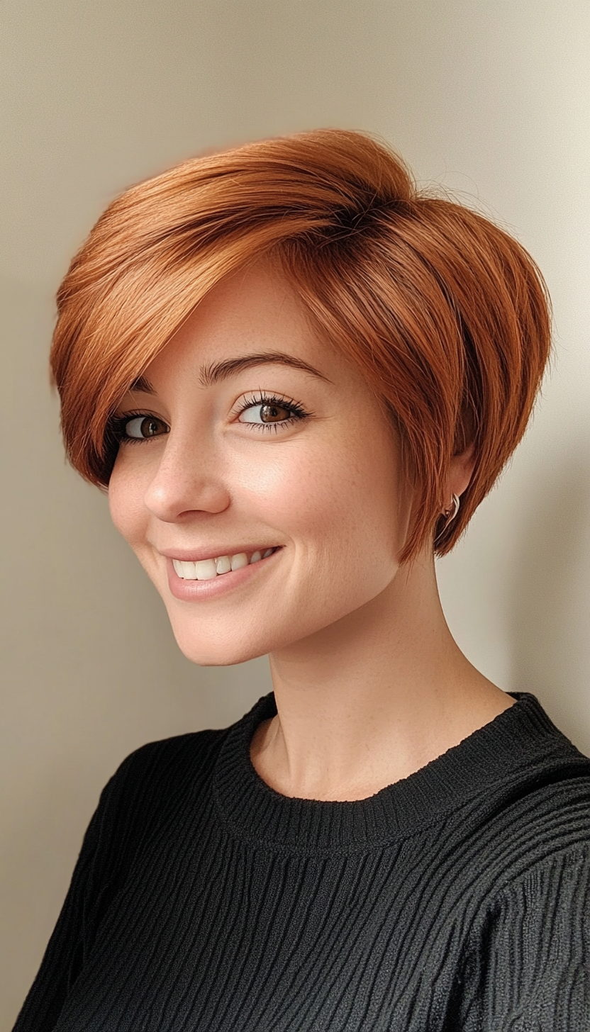 7. Warm Auburn Softly Layered Pixie Bob (Pixie Bob Haircut Ideas) - Pixie Bob Haircut Ideas