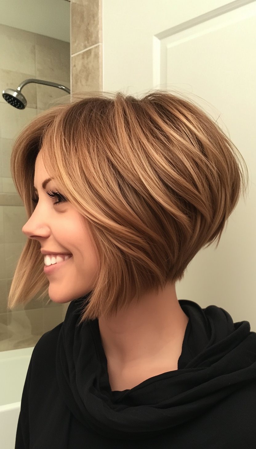 8. Golden Brown Angled Pixie Bob (Pixie Bob Haircut Ideas) - Pixie Bob Haircut Ideas