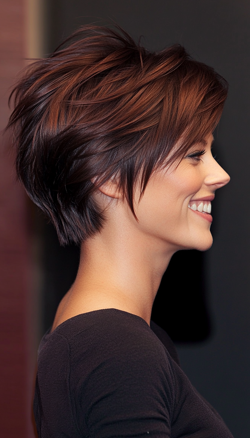 10. Mahogany Feathered Pixie Bob (Pixie Bob Haircut Ideas) - Pixie Bob Haircut Ideas