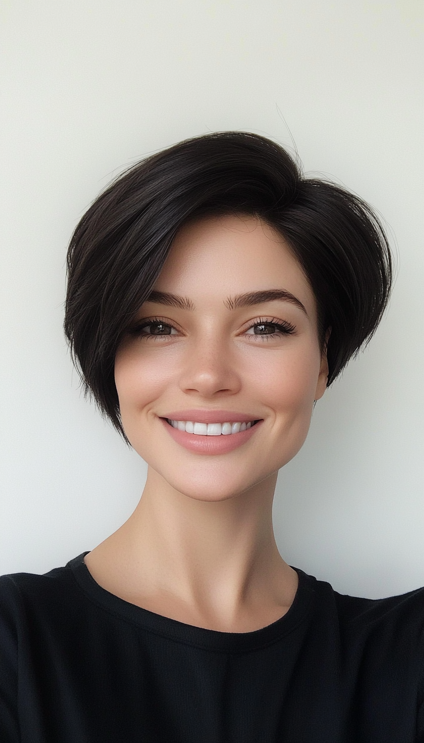 11. Natural Black Polished Pixie Bob (Pixie Bob Haircut Ideas) - Pixie Bob Haircut Ideas