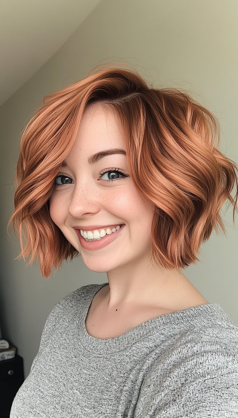 14. Rich Copper Wavy Pixie Bob (Pixie Bob Haircut Ideas) - Pixie Bob Haircut Ideas