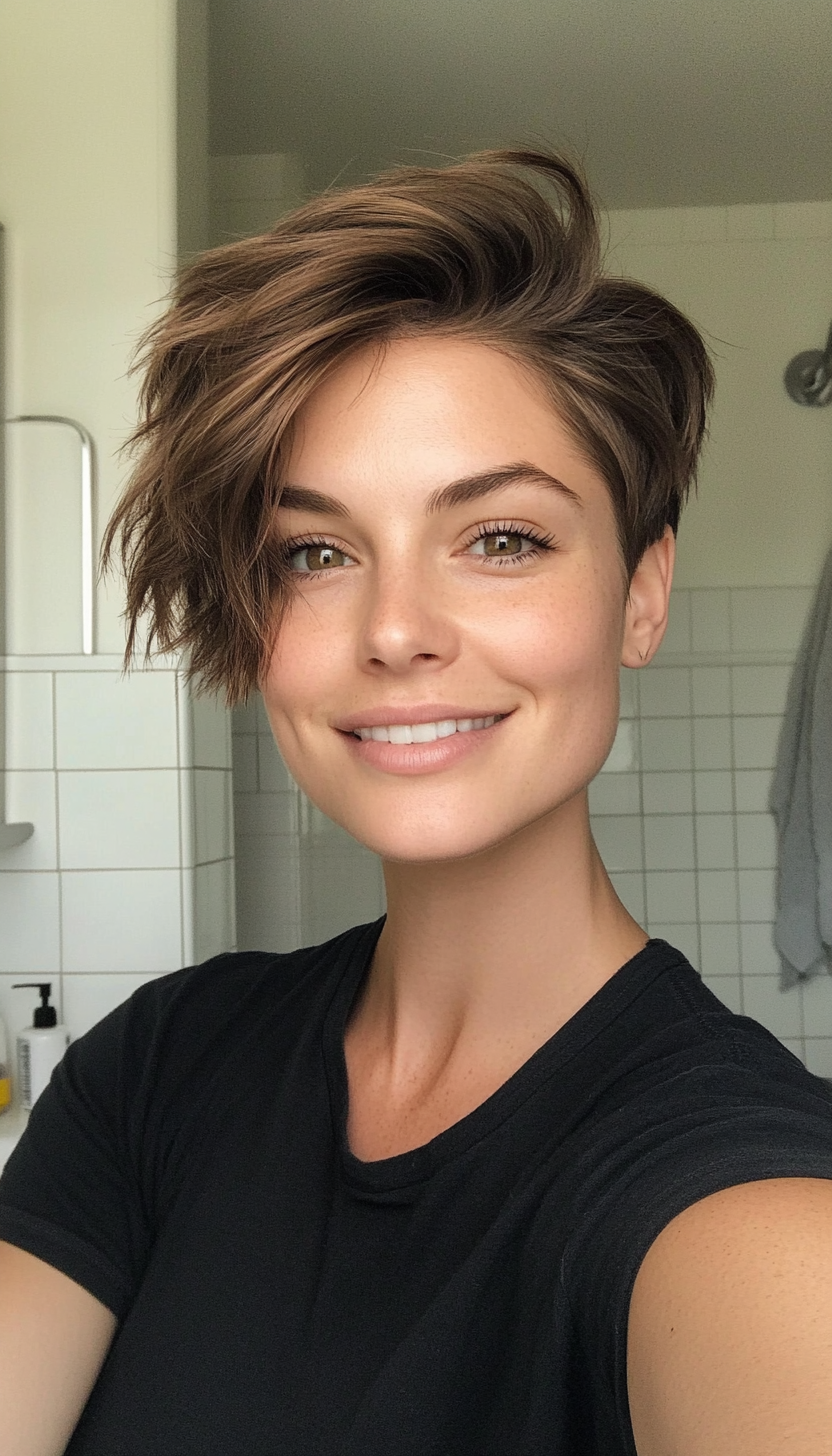 20. Ash Brown Undone Pixie Bob (Pixie Bob Haircut Ideas) - Pixie Bob Haircut Ideas