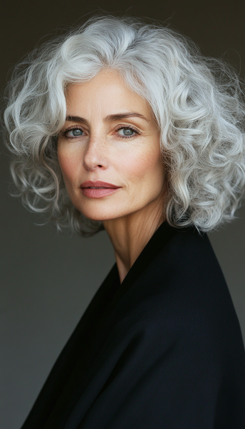 1. Layered Soft Curls in Silver Ash (Short Curly Hairstyles For Older Women) - Short Curly Hairstyles For Older Women