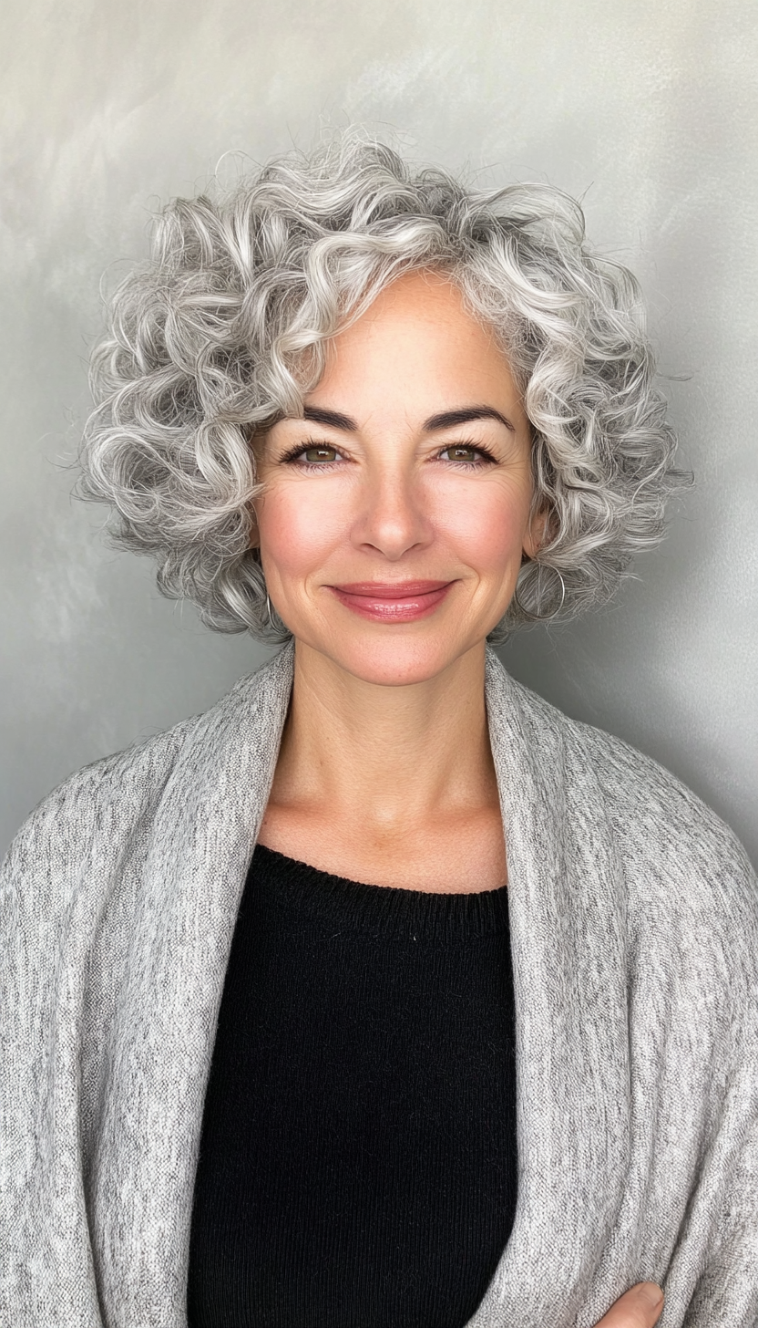 3. Tapered Curls with Salt-and-Pepper Hues (Short Curly Hairstyles For Older Women) - Short Curly Hairstyles For Older Women