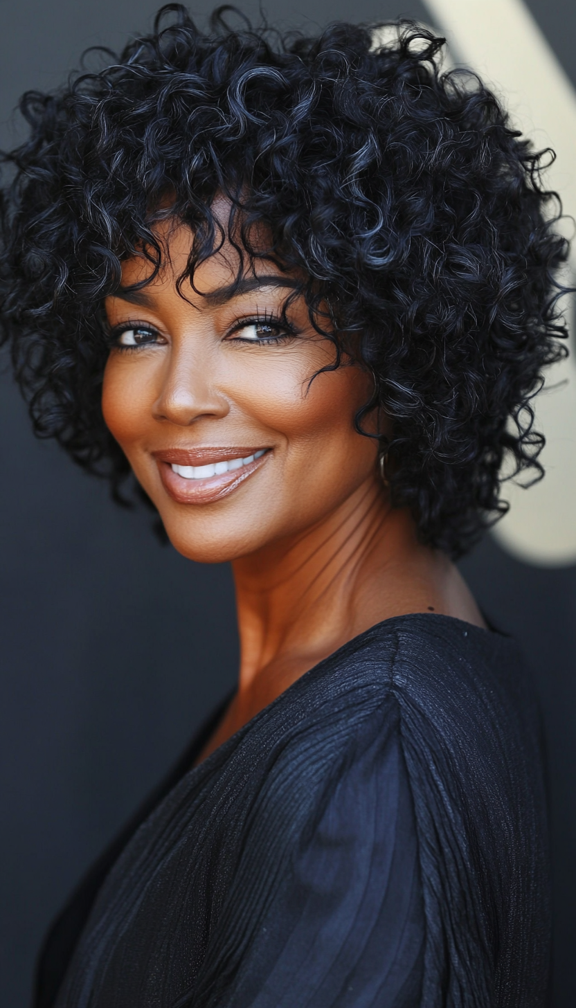 5. Textured Short Curls in Natural Black (Short Curly Hairstyles For Older Women) - Short Curly Hairstyles For Older Women