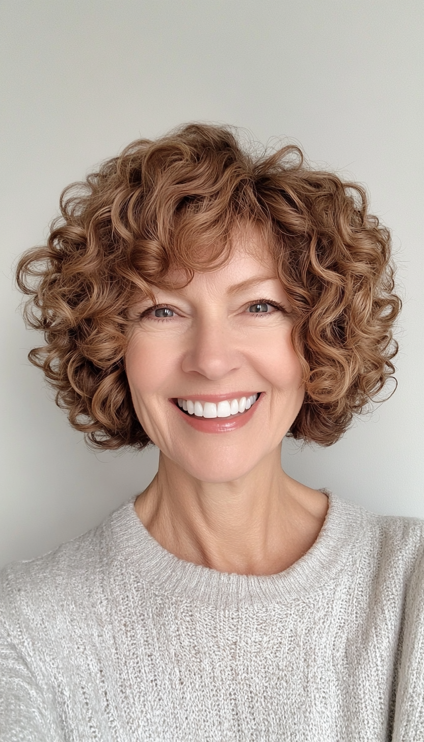 6. Rounded Bob with Warm Chestnut Tones (Short Curly Hairstyles For Older Women) - Short Curly Hairstyles For Older Women