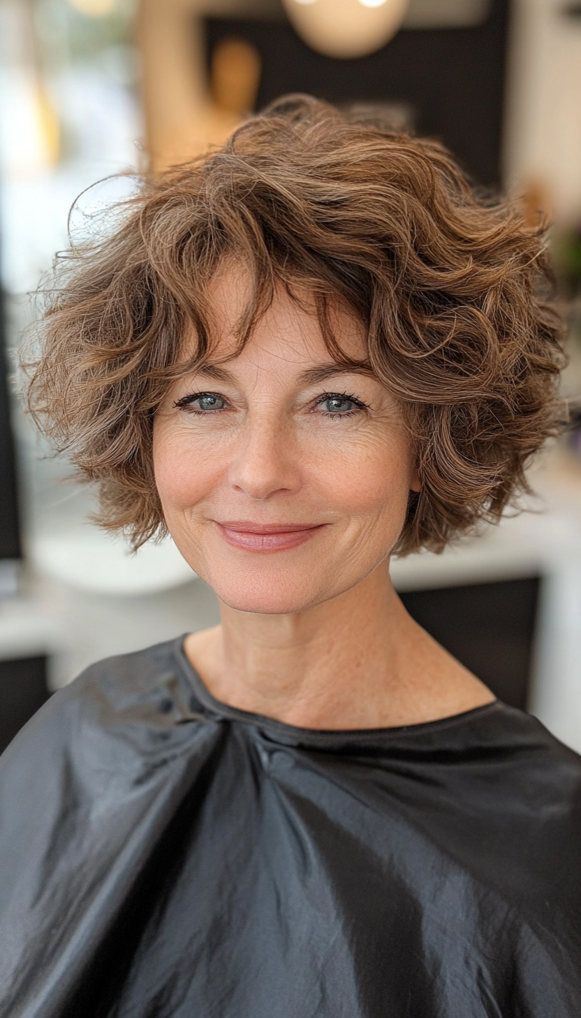 9. Short Tousled Curls in Medium Brown (Short Curly Hairstyles For Older Women) - Short Curly Hairstyles For Older Women