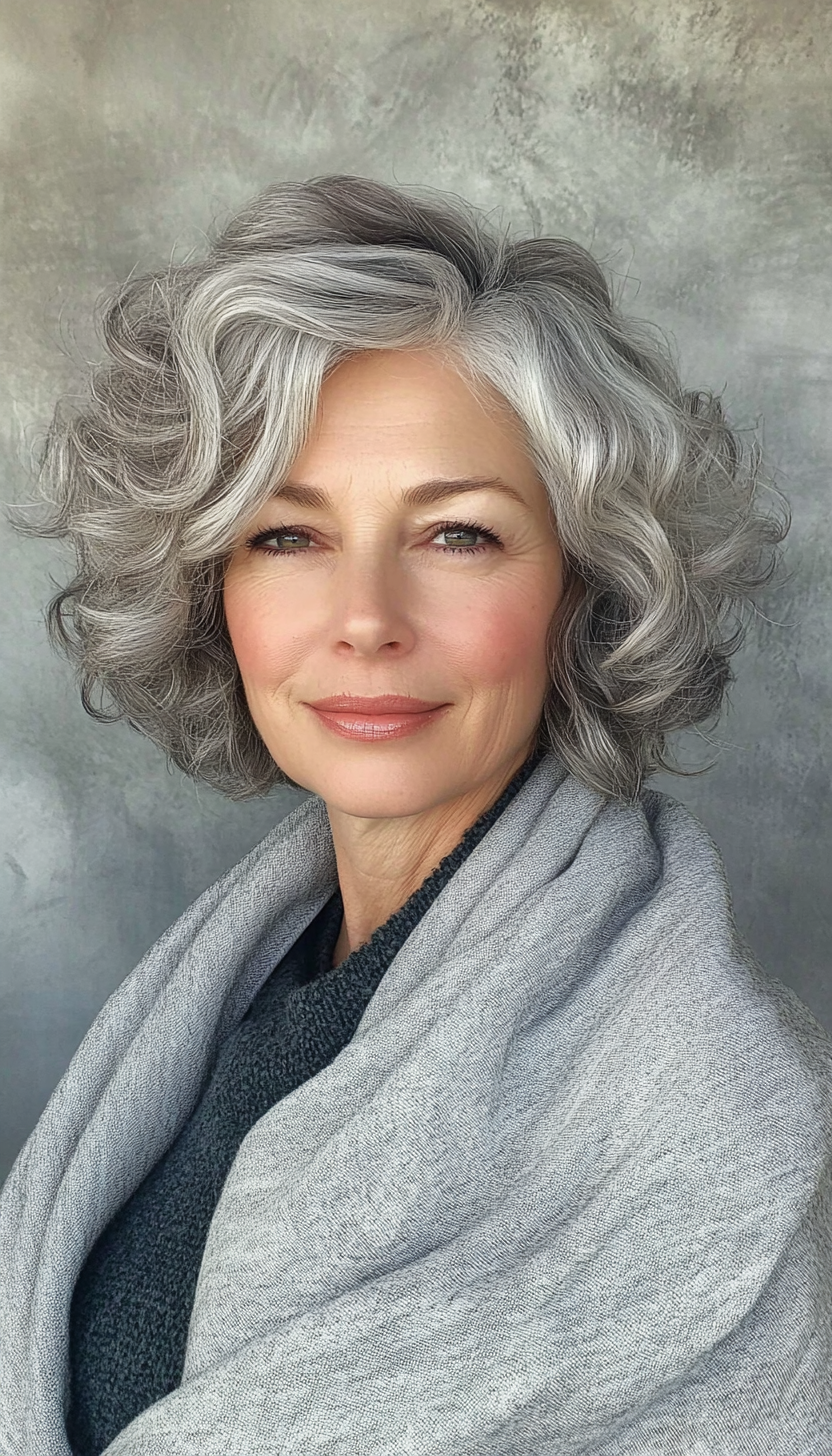 11. Cropped Curly Bob in Soft Charcoal Gray (Short Curly Hairstyles For Older Women) - Short Curly Hairstyles For Older Women