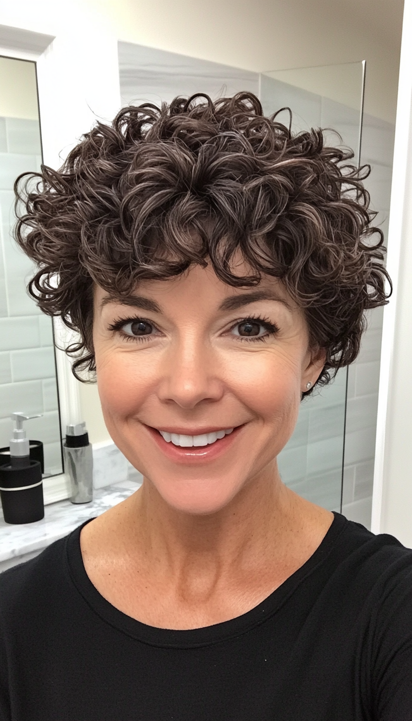 14. Wavy Pixie in Deep Mahogany (Short Curly Hairstyles For Older Women) - Short Curly Hairstyles For Older Women