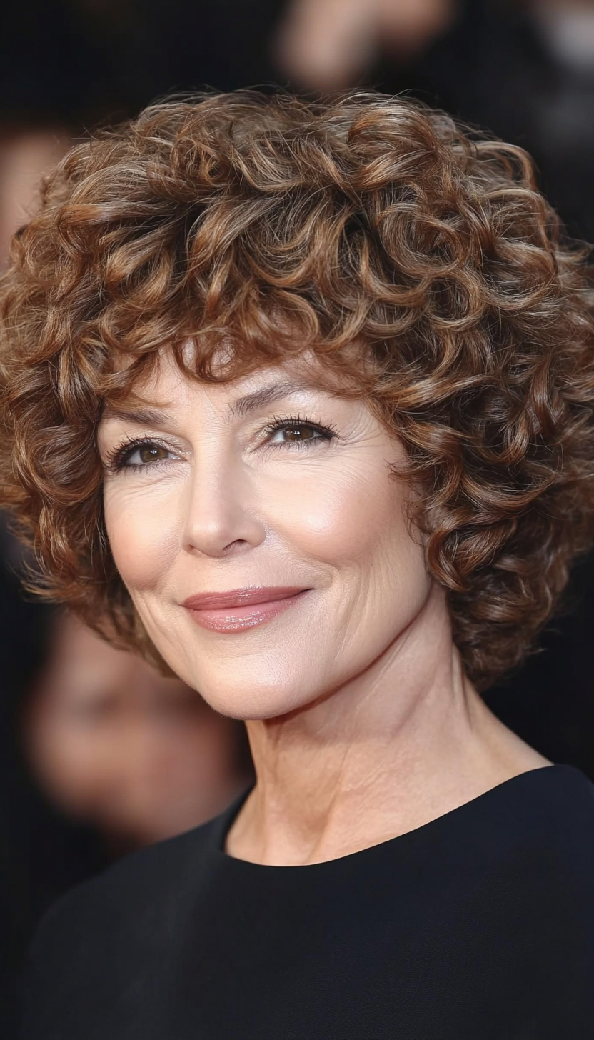 20. Defined Curls with Chestnut and Cinnamon Undertones (Short Curly Hairstyles For Older Women) - Short Curly Hairstyles For Older Women