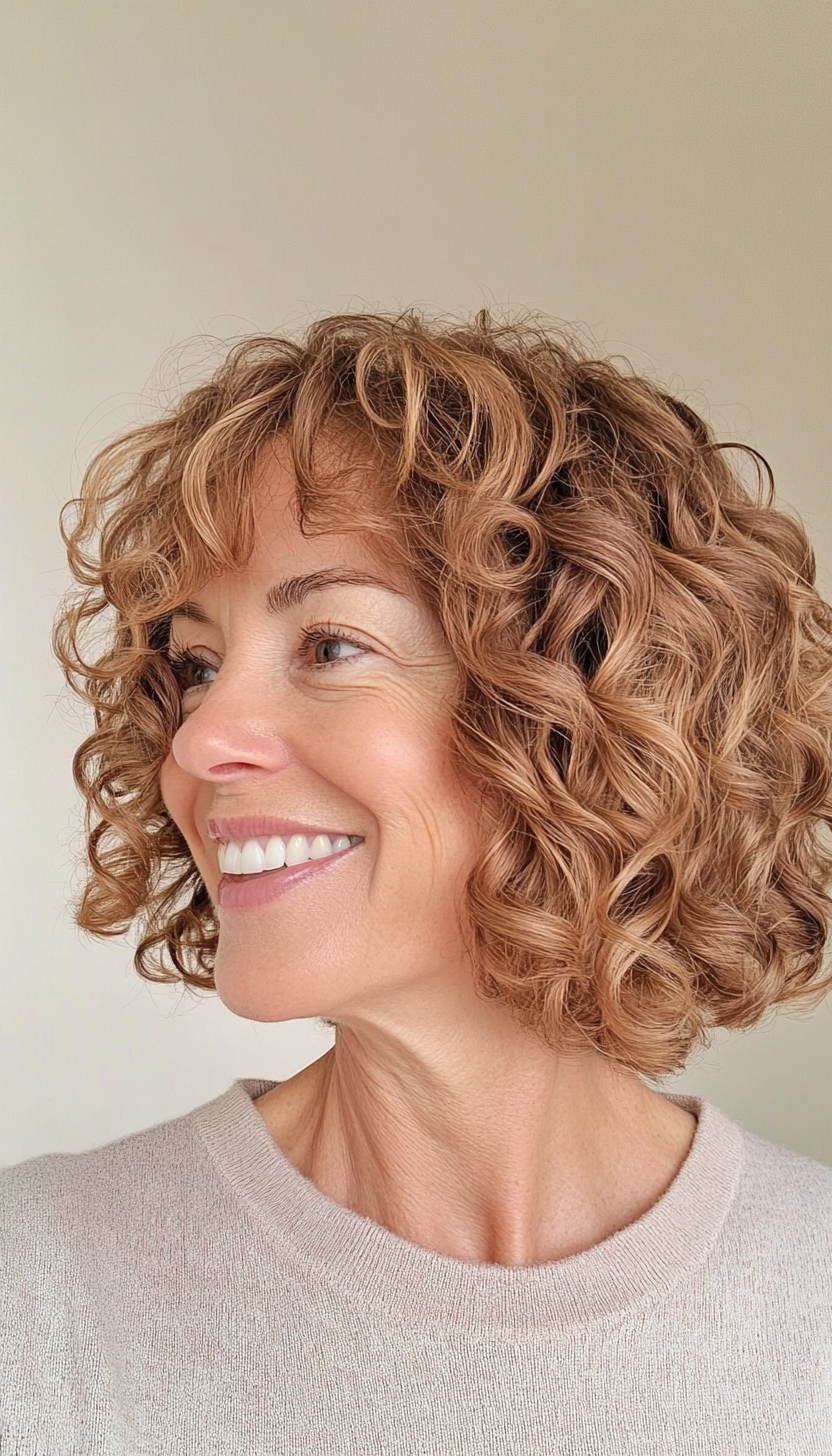 22. Playful Curls in Honey Brunette (Short Curly Hairstyles For Older Women) - Short Curly Hairstyles For Older Women