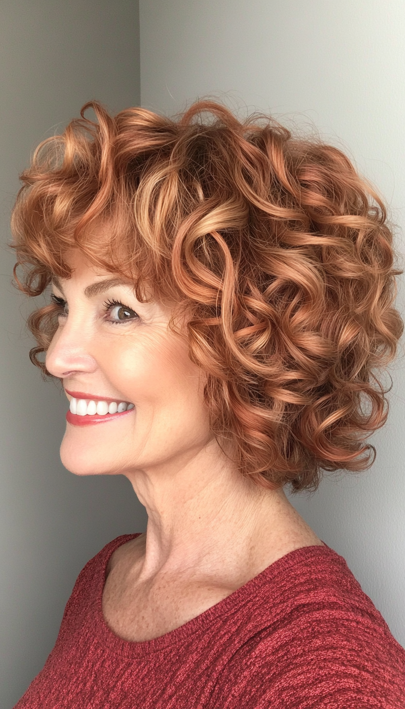 25. Loose Layered Curls in Deep Copper Red (Short Curly Hairstyles For Older Women) - Short Curly Hairstyles For Older Women