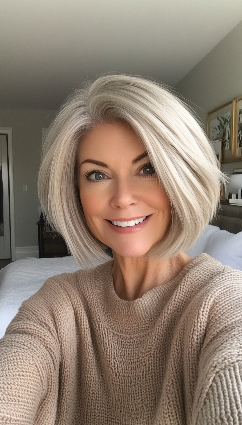 4. Chin-Length Bob with Wispy Ends in Sandy Blonde (Senior Haircuts For Older Women) - Senior Haircuts For Older Women