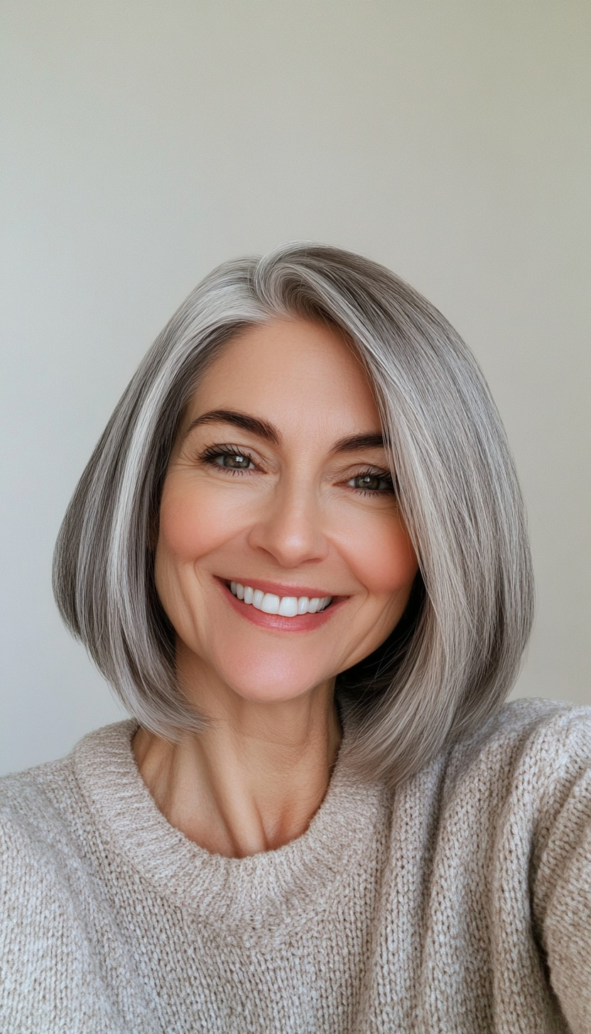 9. Classic French Bob in Smoky Grey (Senior Haircuts For Older Women) - Senior Haircuts For Older Women