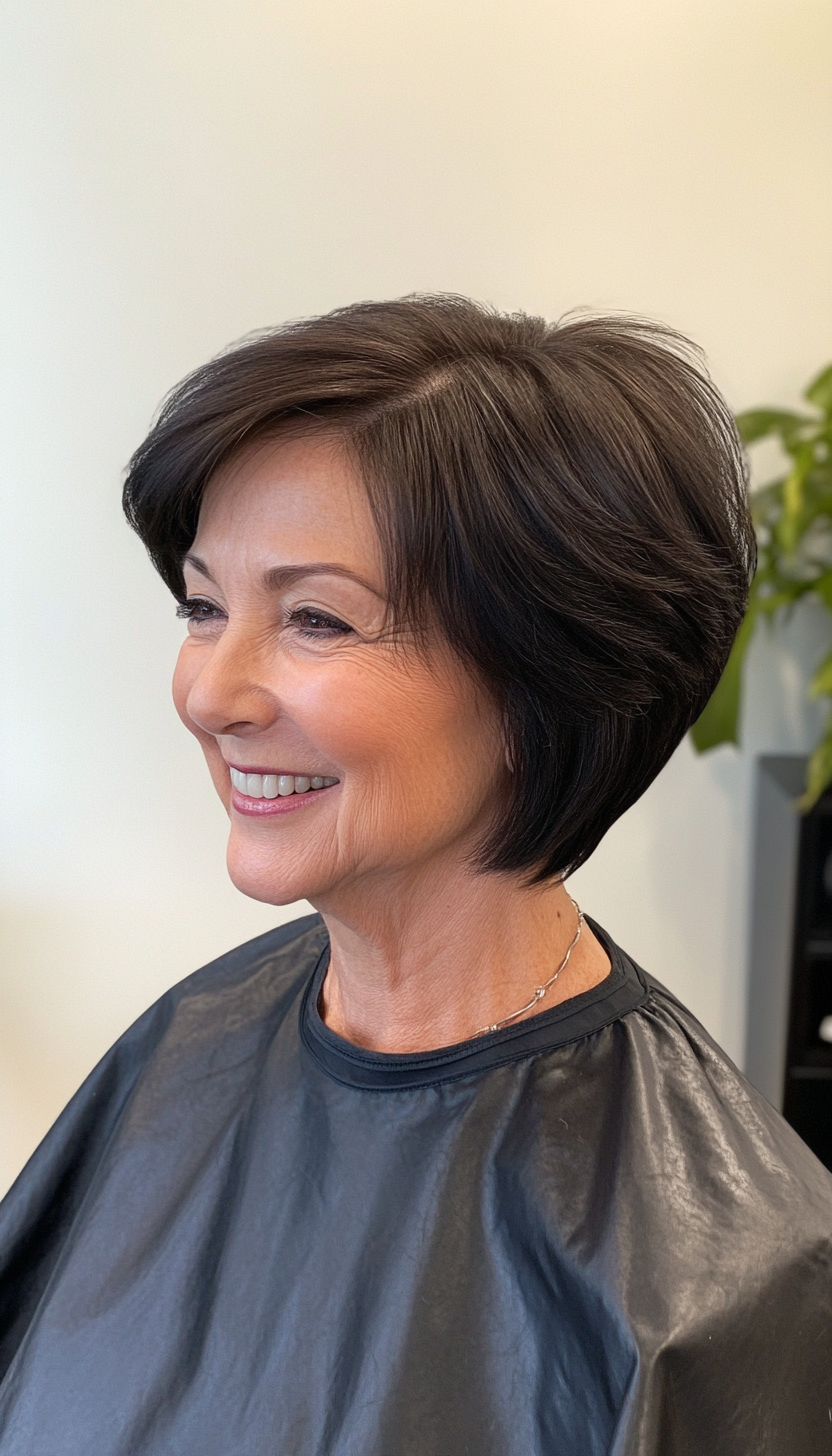 13. Sleek Mid-Length Cut in Natural Black (Senior Haircuts For Older Women) - Senior Haircuts For Older Women