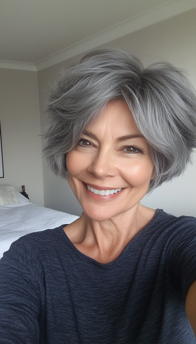 17. Choppy Pixie Cut in Deep Charcoal Grey (Senior Haircuts For Older Women) - Senior Haircuts For Older Women