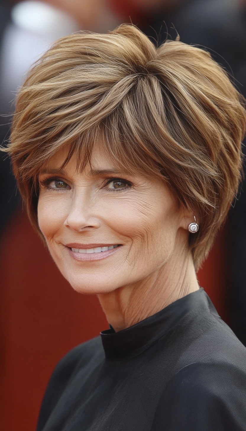 21. Short Layered Cut in Light Copper Brown (Senior Haircuts For Older Women) - Senior Haircuts For Older Women