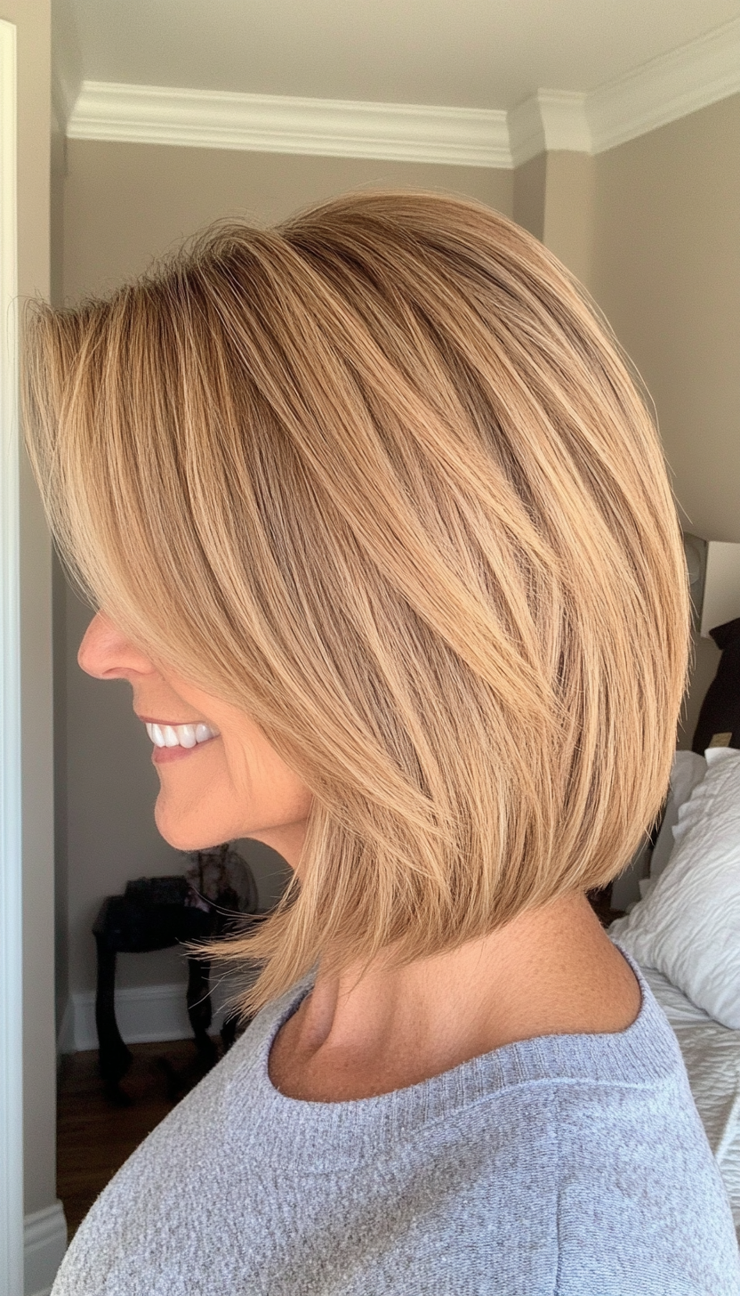 22. Tapered Bob in Warm Honey Blonde (Senior Haircuts For Older Women) - Senior Haircuts For Older Women