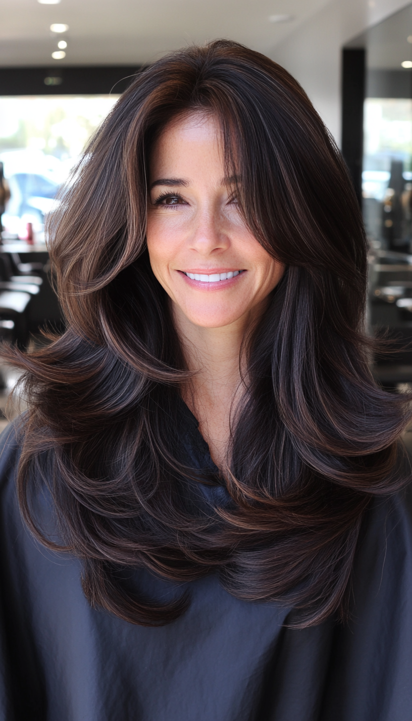 4. Feathered Layers in Dark Chocolate Brown (Haircuts With Long Layers) - Haircuts With Long Layers