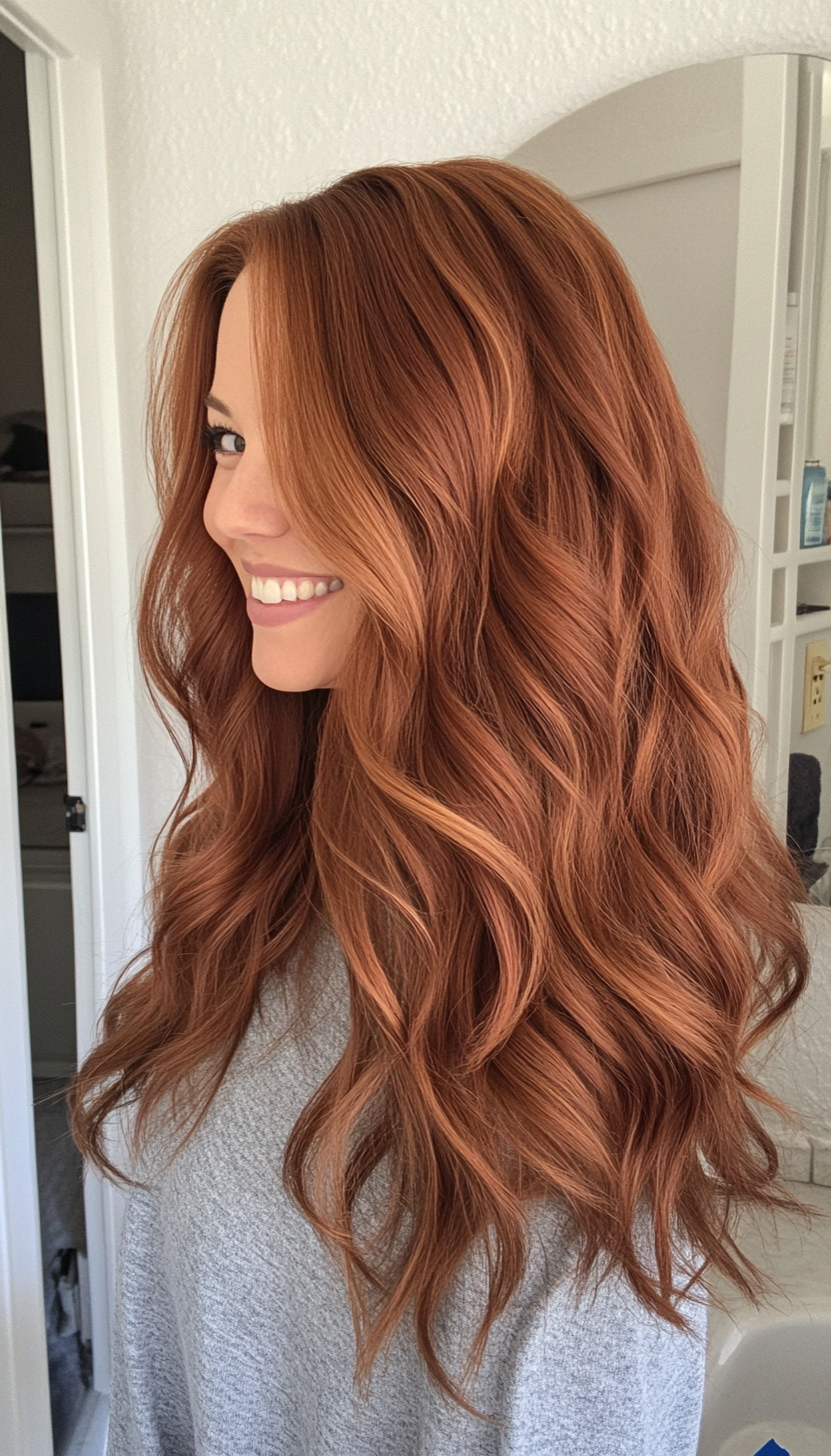 8. Long Layered Waves in Deep Auburn (Haircuts With Long Layers) - Haircuts With Long Layers