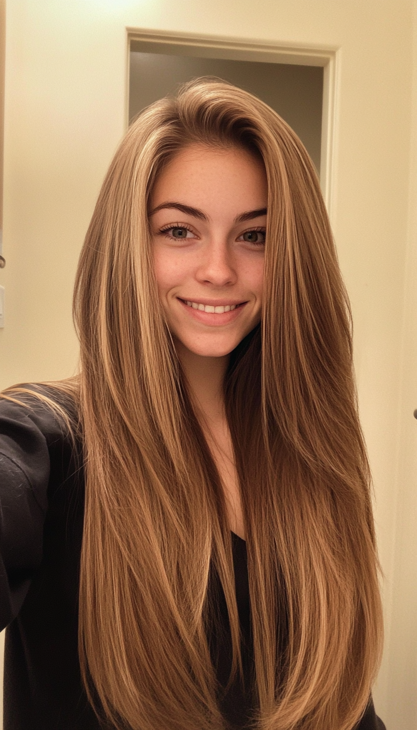 10. Sleek Straight Layers in Light Caramel Brown (Haircuts With Long Layers) - Haircuts With Long Layers