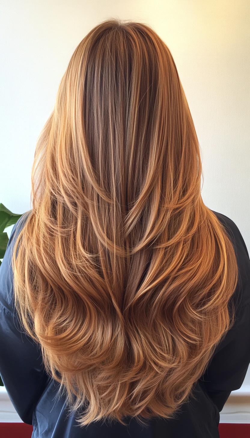15. Layered V-Cut in Golden Brown (Haircuts With Long Layers) - Haircuts With Long Layers