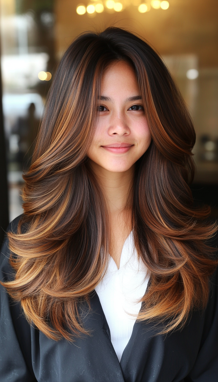 17. Layered Blowout in Hazelnut Brown (Haircuts With Long Layers) - Haircuts With Long Layers