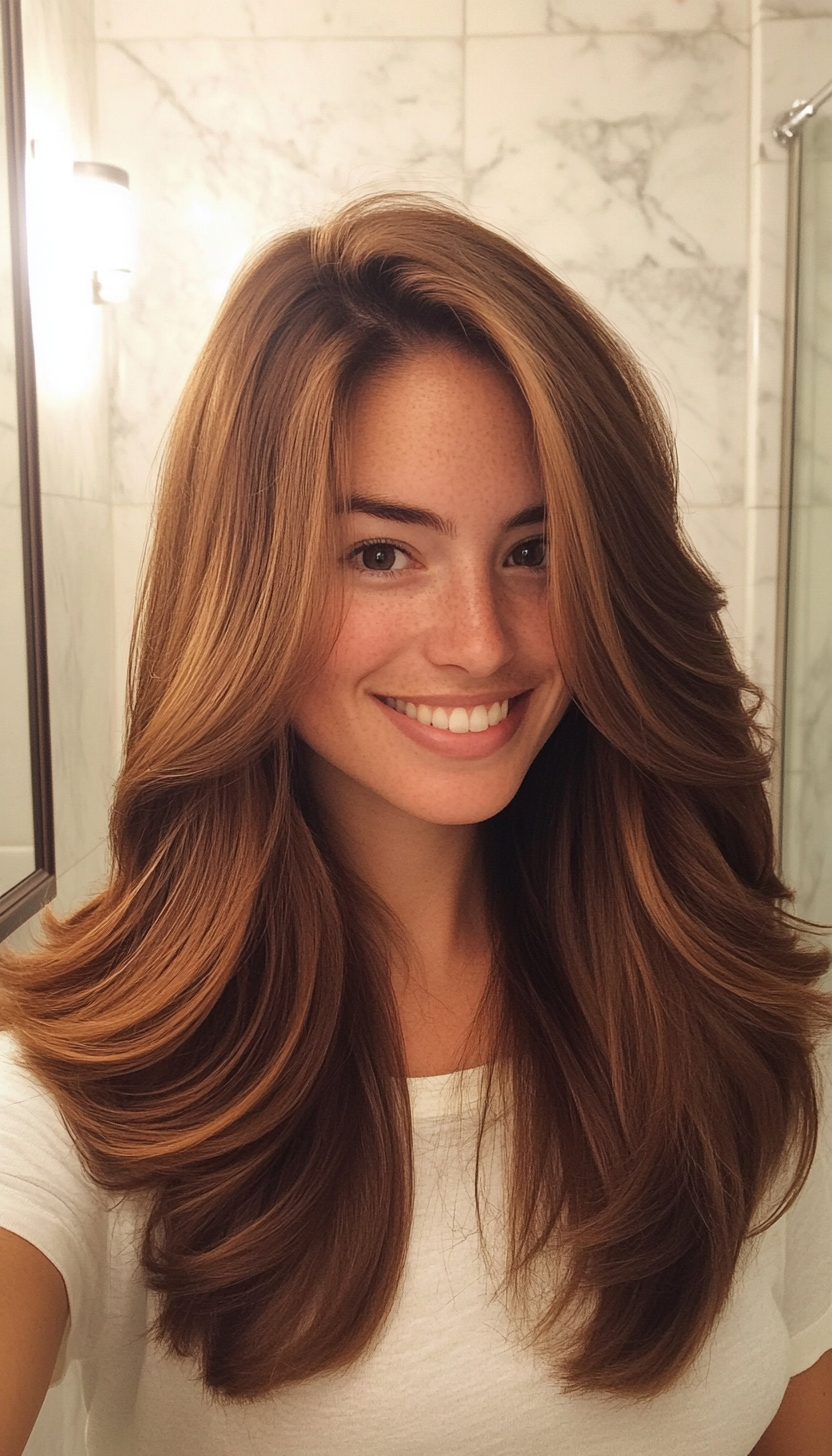 18. Angled Layers in Warm Walnut Brown (Haircuts With Long Layers) - Haircuts With Long Layers