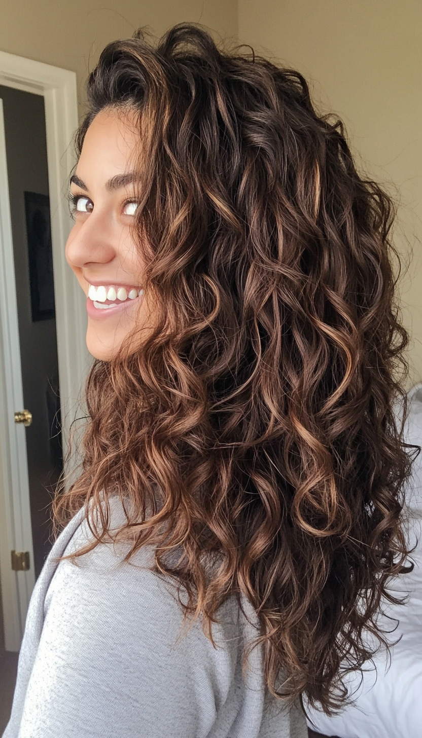 23. Curly Layers with Volume in Dark Chestnut Brown (Haircuts With Long Layers) - Haircuts With Long Layers
