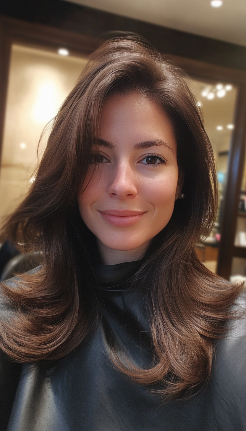 27. Elegant Swooping Layers in Dark Honey Brown (Haircuts With Long Layers) - Haircuts With Long Layers