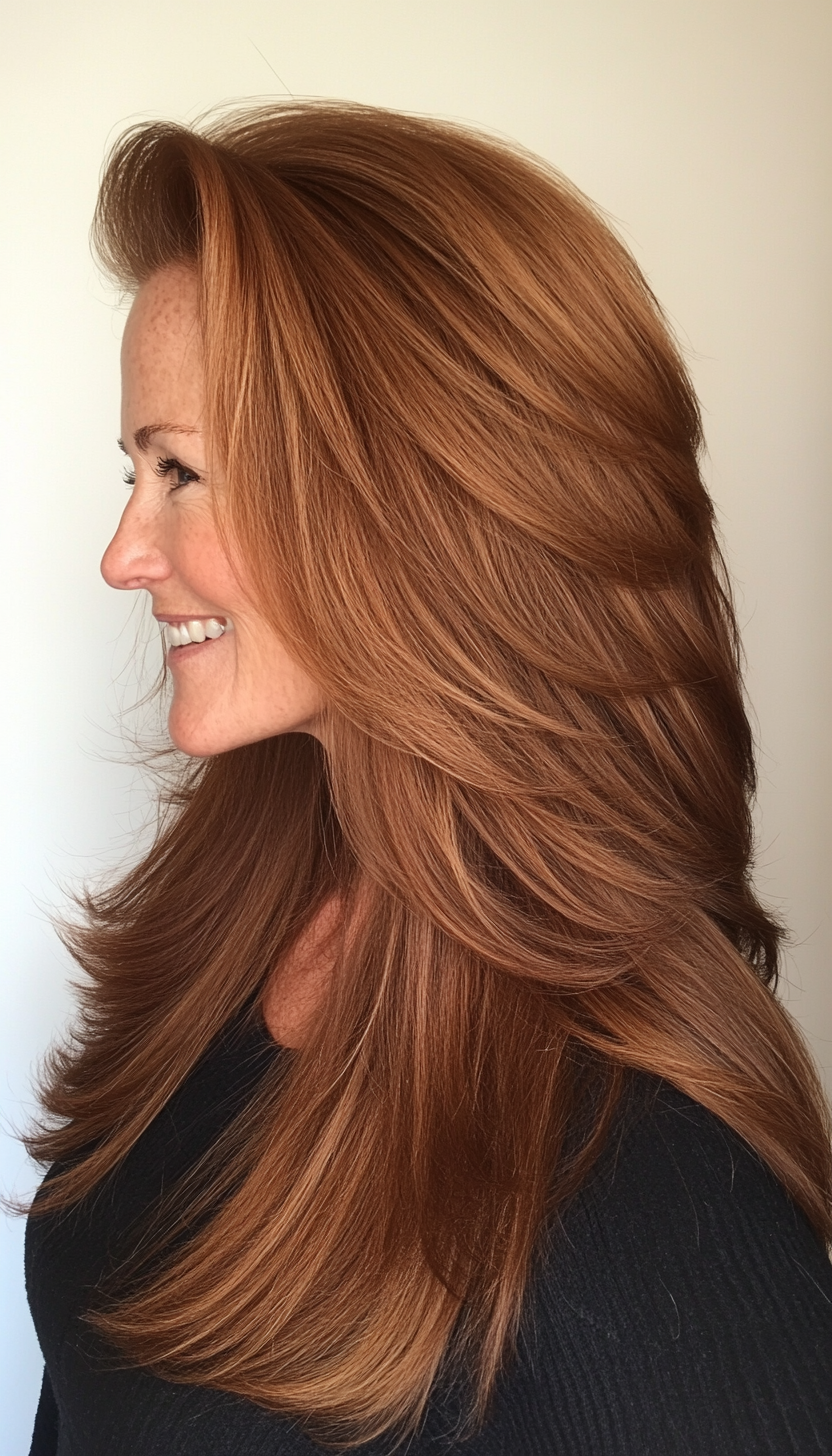 1. Layered Cascade in Chestnut Brown (Long Haircuts For Older Women) - Long Haircuts For Older Women