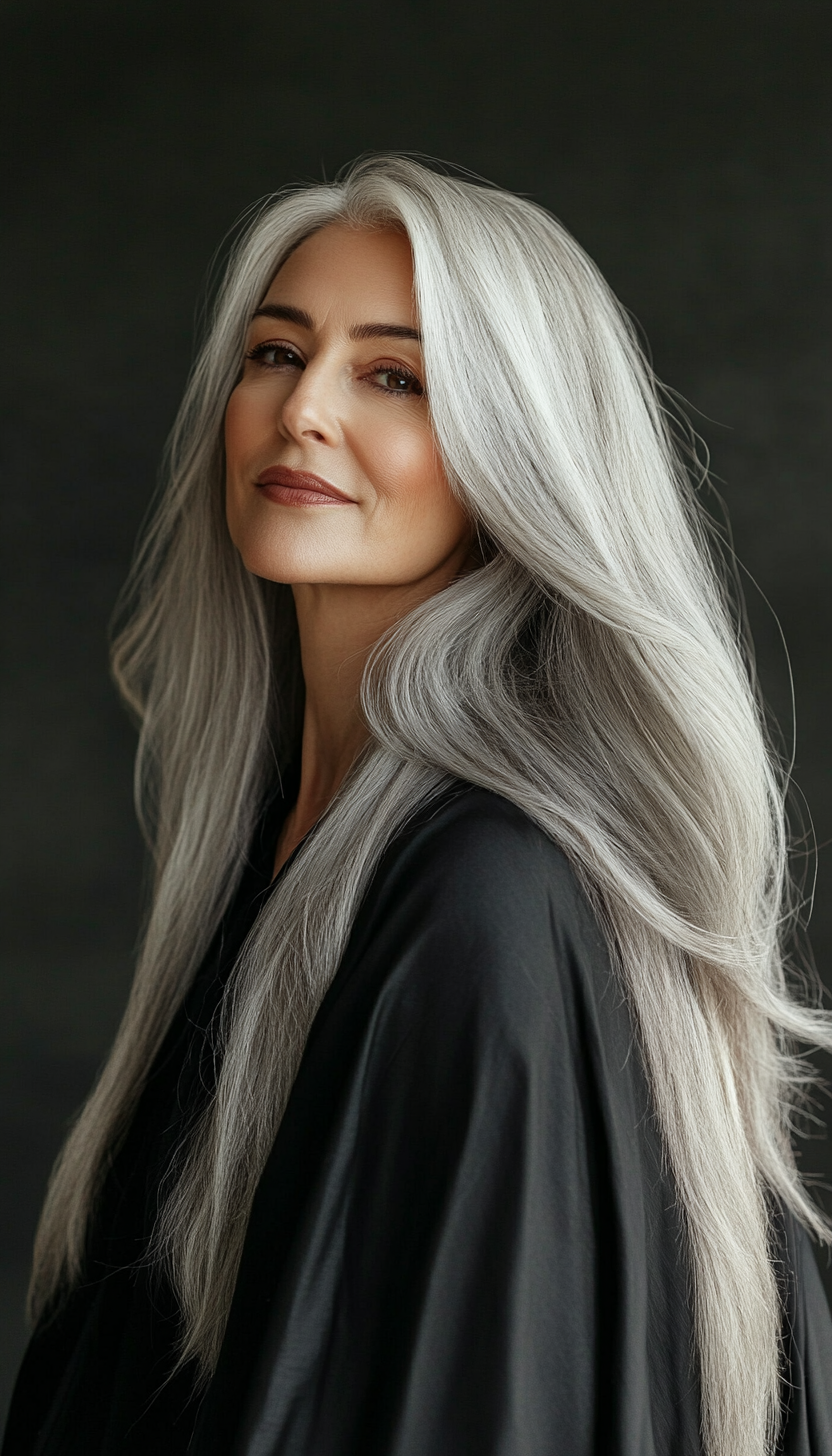9. Sleek and Straight with Espresso Brown (Long Haircuts For Older Women) - Long Haircuts For Older Women